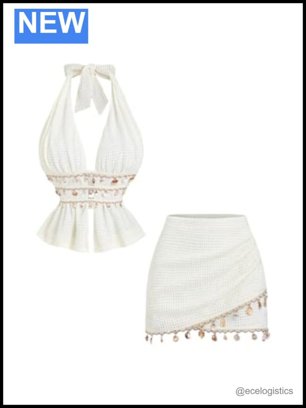 2 Piece Skirt Set Halter Top Waffle Knit Boho Beach Outfit Resort Wear